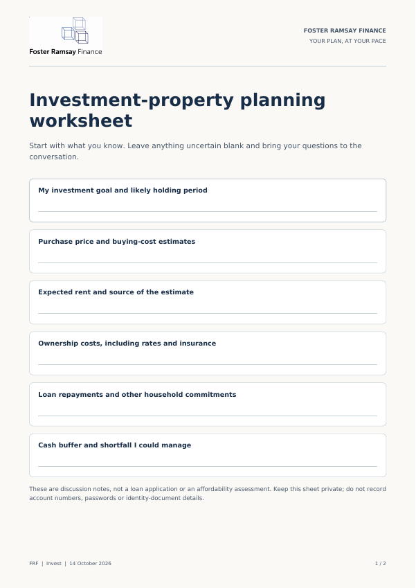 Preview of the investment-property planning worksheet
